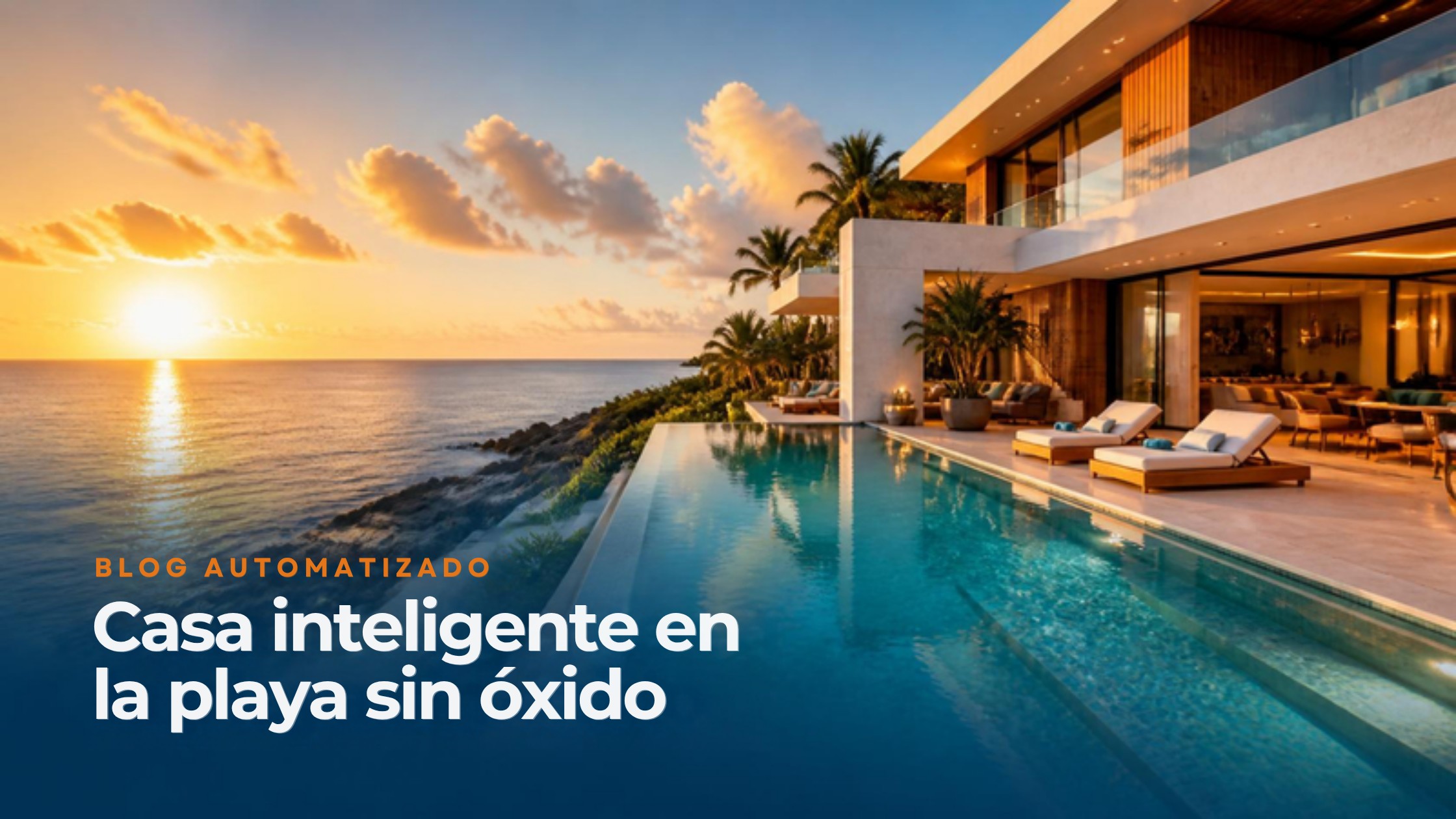 Casa inteligente en la playa: villa moderna con piscina infinita frente al mar Caribe al atardecer